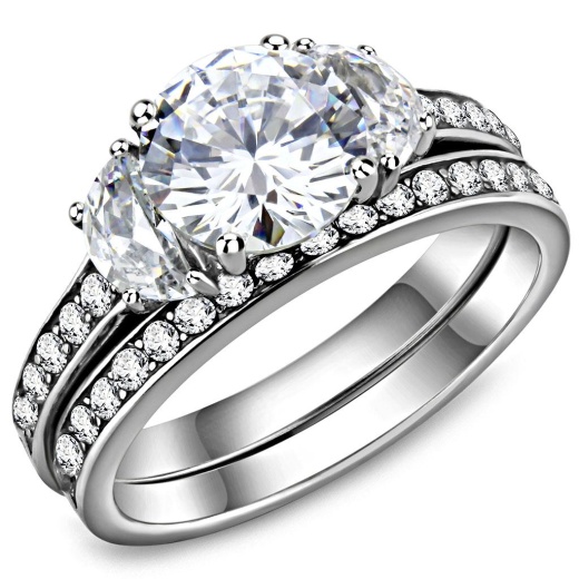 Alamode Tk3509 High Polished Stainless Steel Ring with AAA Grade CZ in Clear