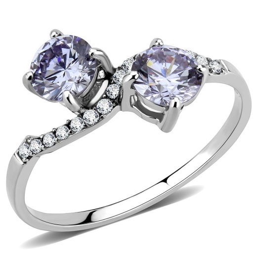 Alamode Da244 - High Polished Stainless Steel Ring with AAA Grade CZ in Light Amethyst