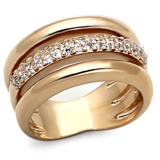 Alamode Loa900 Rose Gold Brass Ring with AAA Grade CZ in Clear