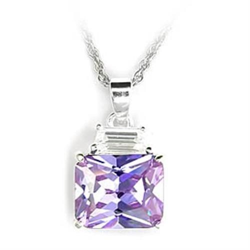 High-Polished 925 Sterling Silver Pendant with AAA Grade CZ in Light Amethyst