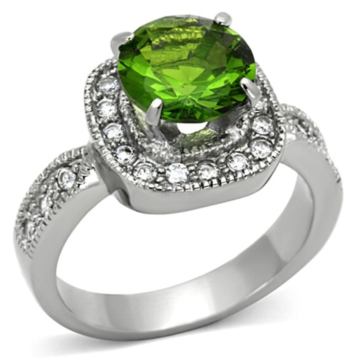 Alamode Tk1227 - High Polished Stainless Steel Ring with Synthetic Peridot Glass