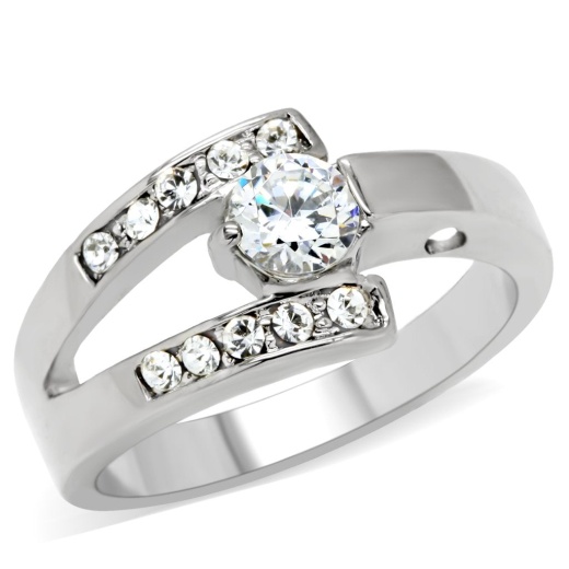 Alamode Tk189 High Polished Stainless Steel Ring with AAA Grade CZ in Clear