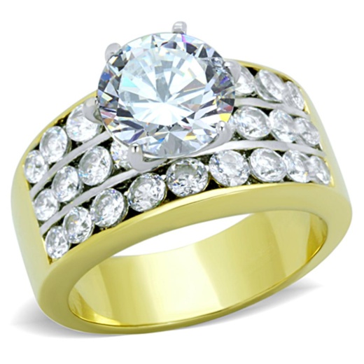 Alamode Tk1553 Two-Tone IP Gold Stainless Steel Ring with AAA Grade CZ