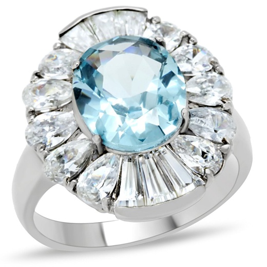 Tk177 - High Polished (No Plating) Stainless Steel Ring With Synthetic Spinel In London Blue