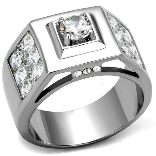 Tk2220 High Polished Stainless Steel Ring with AAA Grade CZ in Clear