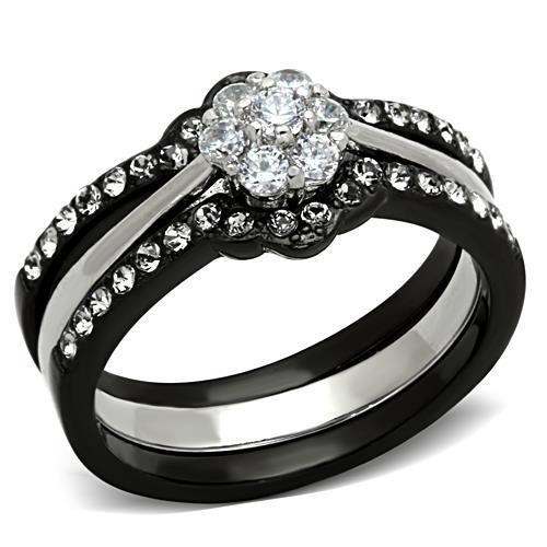 Alamoade Tk1345 Two-Tone IP Black Stainless Steel Ring with AAA Grade CZ in Clear