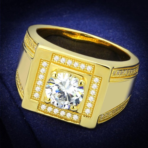 Alamode Ts552 Gold 925 Sterling Silver Ring with AAA Grade CZ in Clear