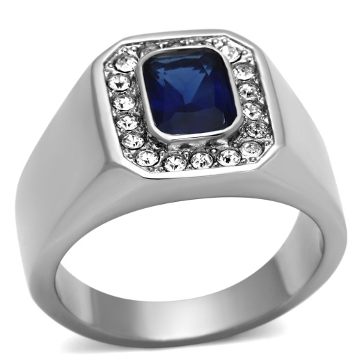 Alamode Tk954 High Polished Stainless Steel Ring with Synthetic Glass in Montana