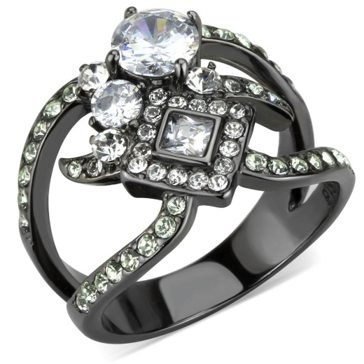 Alamode Tk3690 - Ip Light Black (Ip Gun) Stainless Steel Ring with AAA Grade CZ in Clear