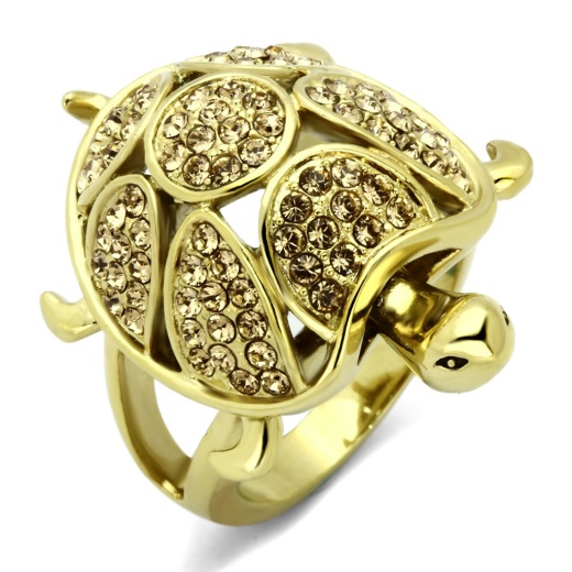 Alamode Tk1035 IP Gold Stainless Steel Ring with Citrine Yellow Top Grade Crystal