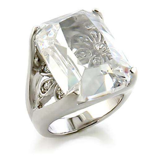 Alamode 8X153 Rhodium Brass Ring with AAA Grade CZ in Clear - 5