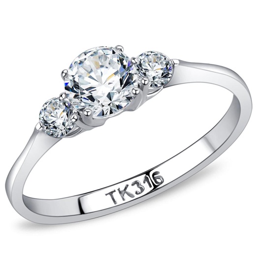 Alamode Tk3431 High Polished Stainless Steel Ring with AAA Grade CZ in Clear