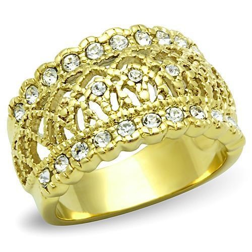 Alamode Tk1393 Ip Gold Stainless Steel Ring with Top Grade Crystal in Clear