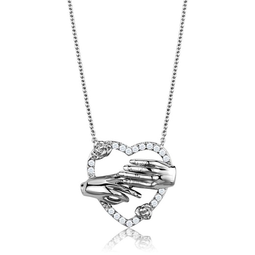 Alamode 3W1034 - Rhodium Brass Chain Pendant with AAA Grade CZ in Clear