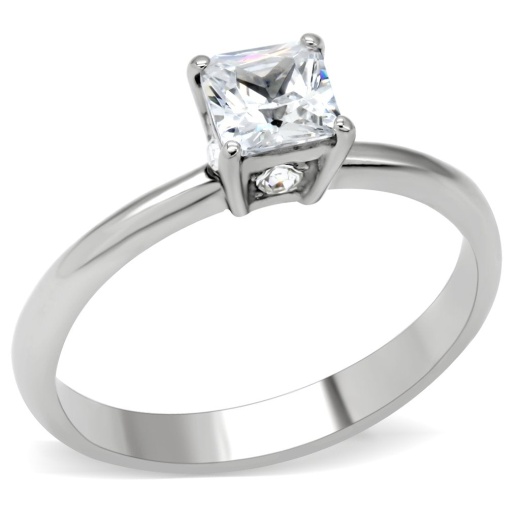 Alamode Tk202 High Polished Stainless Steel Ring with AAA Grade CZ in Clear