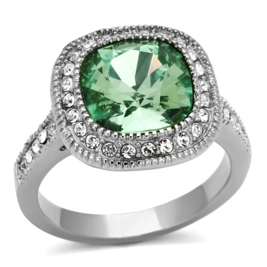Alamode Tk1317 High Polished Stainless Steel Ring with Top Grade Crystal in Emerald
