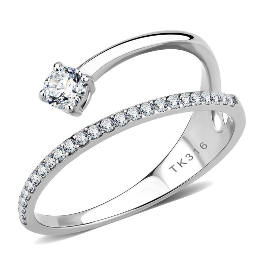 Alamode Da316 No Plating Stainless Steel Ring with AAA Grade CZ in Clear
