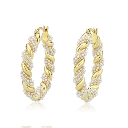 Alamode Flash Gold Brass Earring with Synthetic White Stone