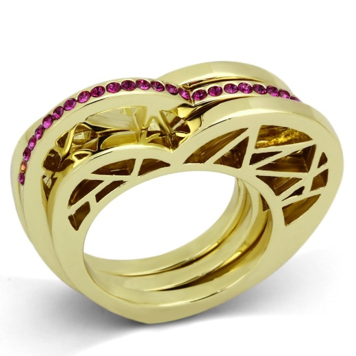 Alamode Tk863 - IP Gold Stainless Steel Ring with Top Grade Crystal in Fuchsia