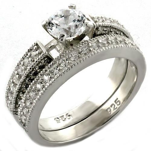 Alamode Loas1037 Rhodium 925 Sterling Silver Ring with AAA Grade CZ in Clear