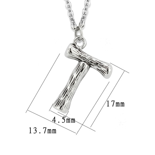 Tk3853t High Polished Stainless Steel Chain Initial Pendant - Letter T - 16"