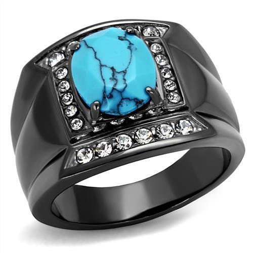 Alamode Tk2662 - Ip Light Black Ring with Synthetic Turquoise in Sea Blue