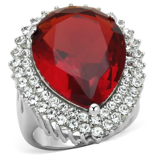 Los800 - Rhodium 925 Sterling Silver Ring With Synthetic Glass in Siam - 7