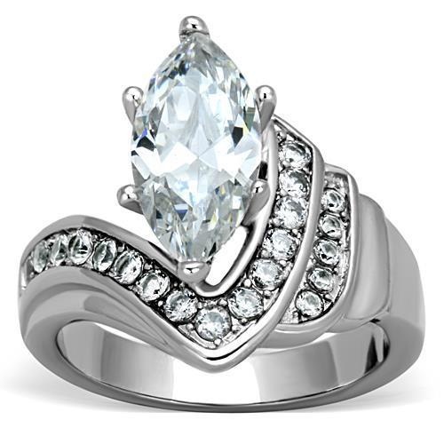 Tk1526 High Polished Stainless Steel Ring with AAA Grade CZ in Clear