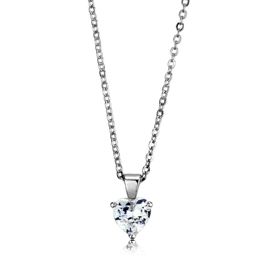 Alamode Lo3935 - Rhodium Brass Chain Pendant with AAA Grade CZ in Clear - 18"