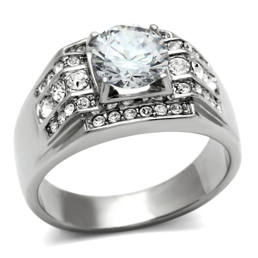 Tk352 - High Polished Stainless Steel Ring with AAA Grade CZ in Clear