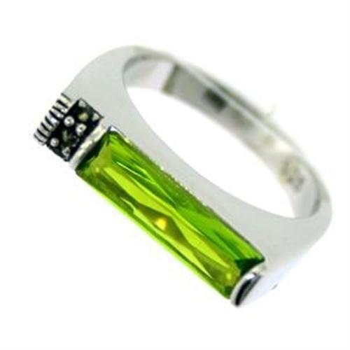 Alamode Loas722 Rhodium 925 Sterling Silver Ring with Synthetic Glass in Peridot