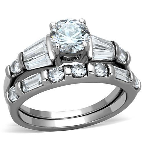 Alamode Tk1535 High Polished Stainless Steel Ring with AAA Grade CZ in Clear