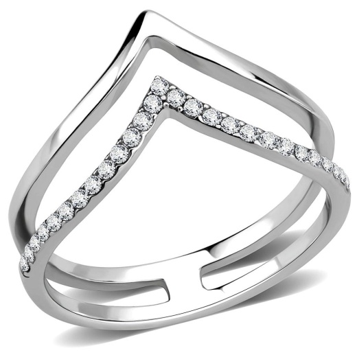 Alamode Da308 - No Plating Stainless Steel Ring with AAA Grade CZ in Clear