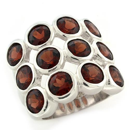 Alamode Loas1120 - High-Polished 925 Sterling Silver Ring with Semi-Precious Spinel in Garnet