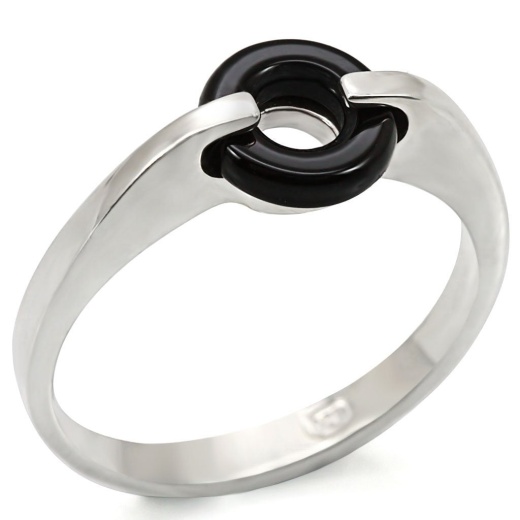 Alamode Los456 Silver 925 Sterling Silver Ring With Semi-Precious Agate In Jet