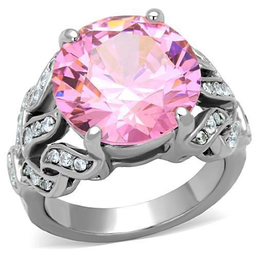 Tk1512 - High Polished (No Plating) Stainless Steel Ring with AAA Grade CZ in Rose