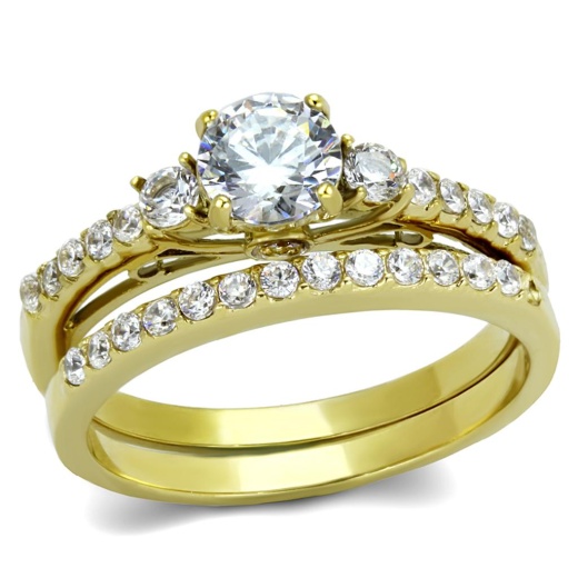 Tk2133 - Ip Gold(Ion Plating) Stainless Steel Ring with AAA Grade CZ in Clear