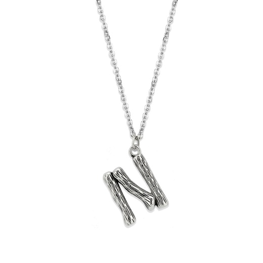Alamode Tk3853n High Polished Stainless Steel Chain Initial Pendant - Letter N - 16"