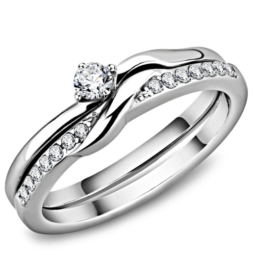 Tk3508 High Polished (No Plating) Stainless Steel Ring With Aaa Grade Cz In Clear