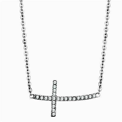 Alamode Tk1931 High Polished Stainless Steel Necklace with Top Grade Crystal in Clear