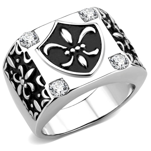 Alamode Tk3621 High Polished Stainless Steel Ring with AAA Grade CZ in Clear