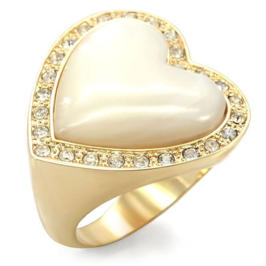 Alamode 1W043 Gold Brass Ring with Synthetic Glass in White