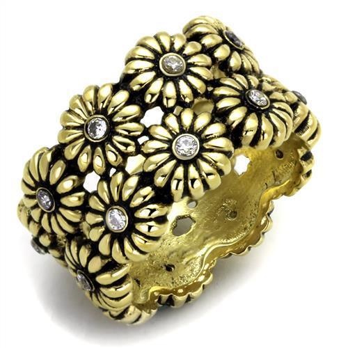 Alamode Tk1626 IP Gold Stainless Steel Ring with AAA Grade CZ in Clear