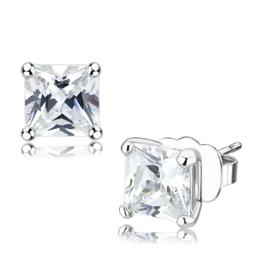 Alamode Rhodium Brass Earrings with AAA Grade CZ in Clear