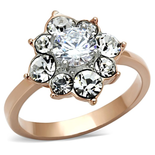 Tk1168 Two-Tone Ip Rose Gold Stainless Steel Ring with AAA Grade CZ in Clear