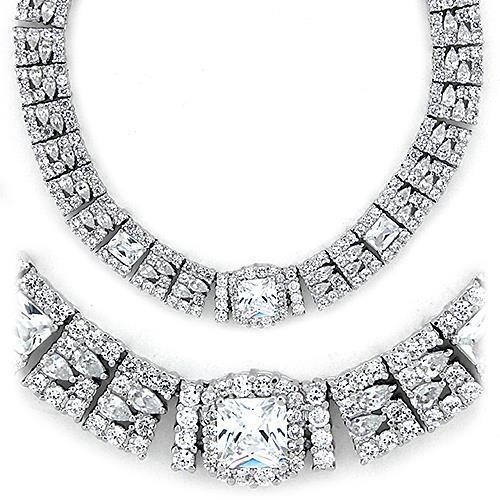 Alamode Rhodium 925 Sterling Silver Necklace with AAA Grade CZ in Clear - 16"