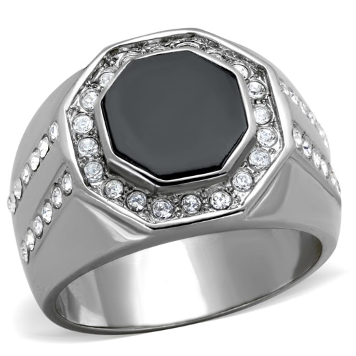 Alamode Tk2066 - High Polished Stainless Steel Ring with Top Grade Crystal in Clear