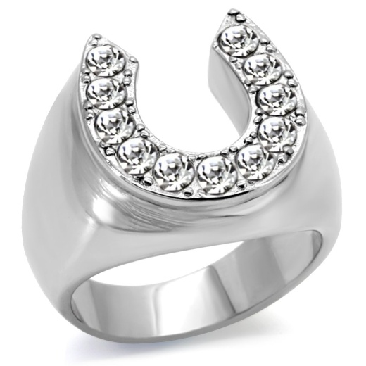Alamode Tk34532 High Polished Stainless Steel Ring with Top Grade Crystal in Clear