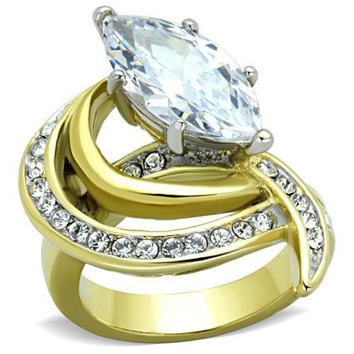 Alamode Tk1546 Two-Tone Ip Gold Stainless Steel Ring with AAA Grade CZ in Clear