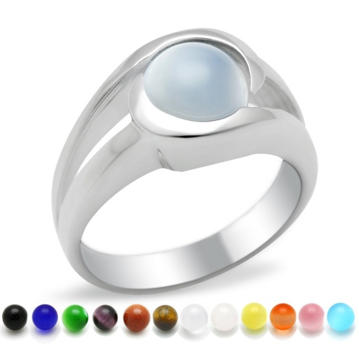 Loa447 - High-Polished 925 Sterling Silver Ring with Synthetic Glass Bead in Multi Color - 9